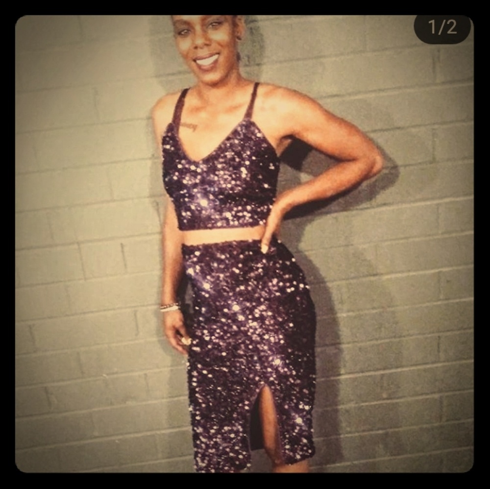 Two piece shimmer outfit